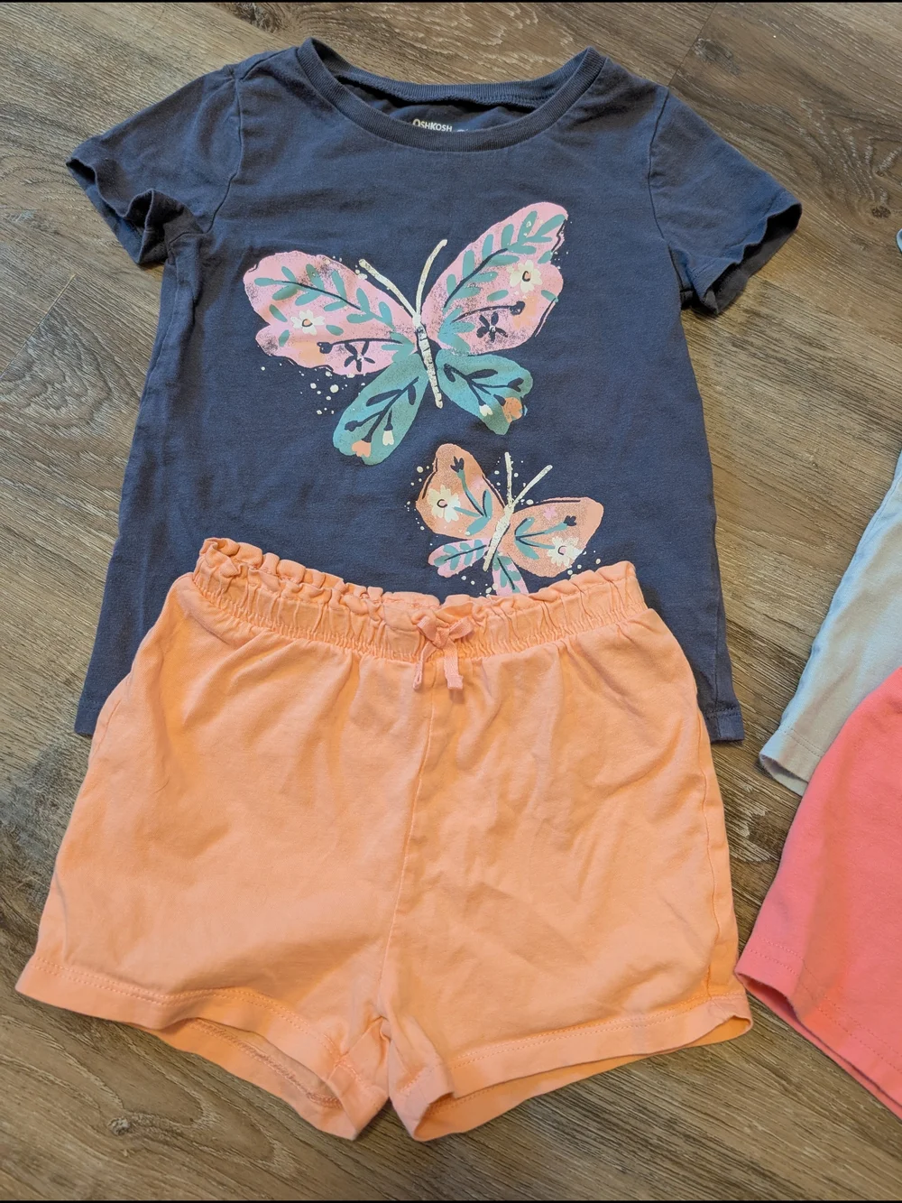 Girls Peach and Pink Elastic-Waist Shorts With Coordinated Tops